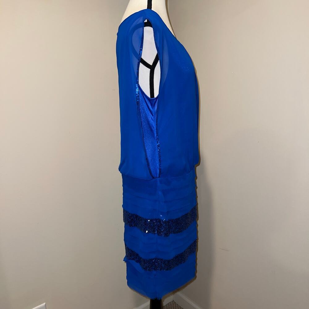 Aidan Mattox Royal Blue Tiered Sequined Blouson Cocktail Party Dress Size 12 - Picture 4 of 16
